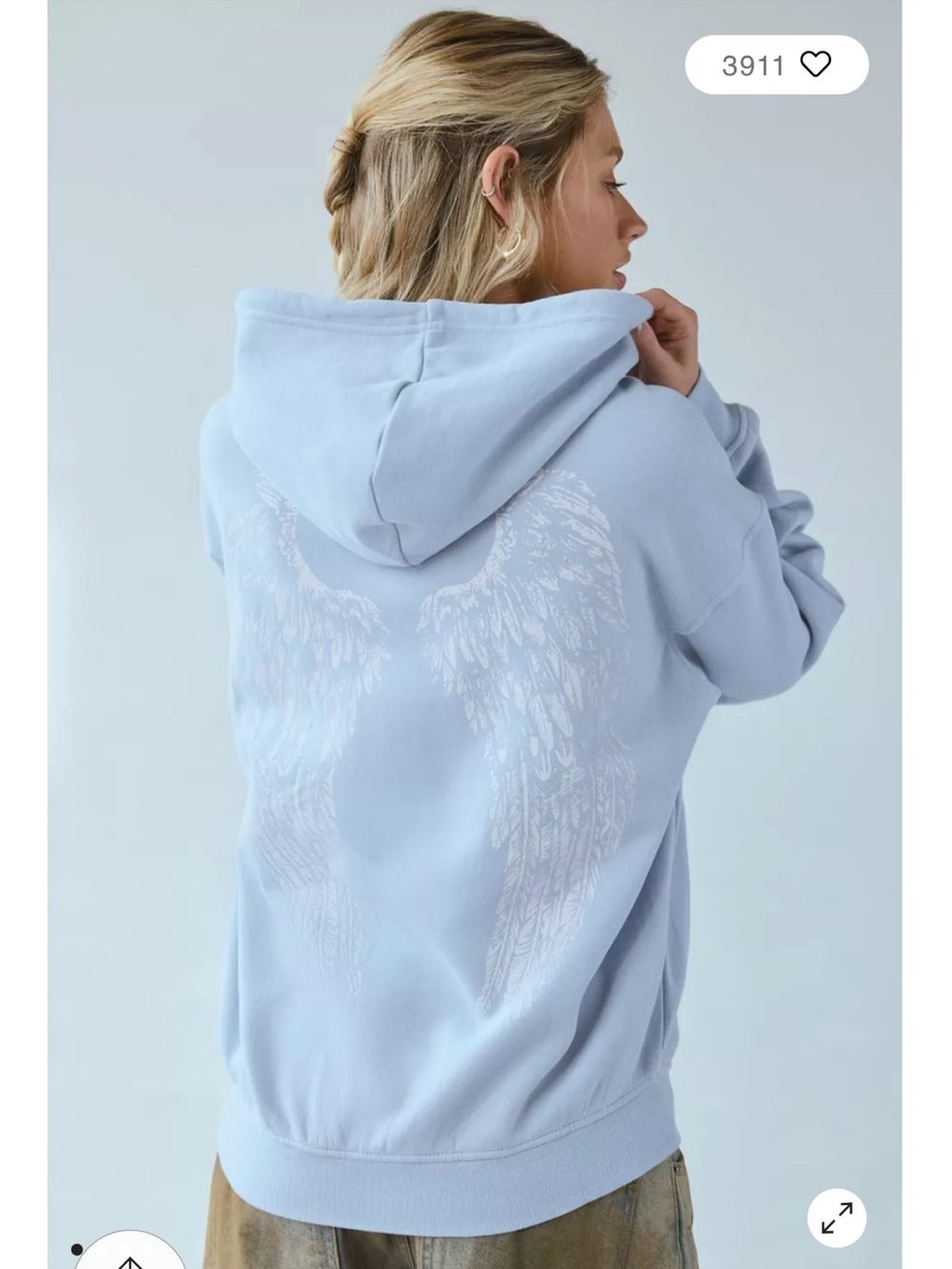 Urban Outfitters Angel Wing Back Zip up Hoodie - Light Blue Women’s Pullover